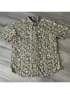 Pendleton Shirt Mens L Gray Floral Hawaiian Button Up Short Sleeve Casual Camp